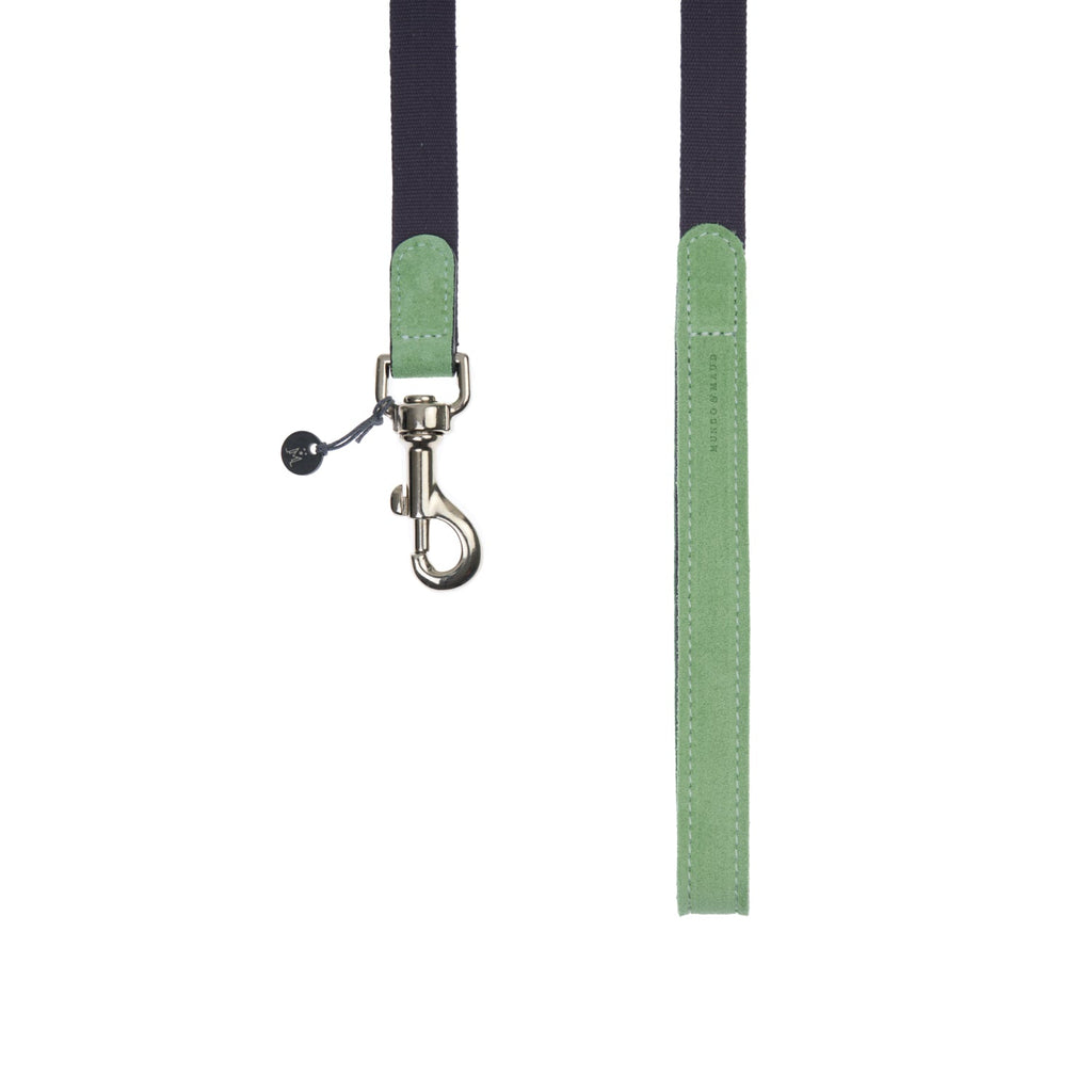 Mungo & Maud Luxury Dog & Cat Outfitters Baseball Cotton Suede Dog Lead Grey Green