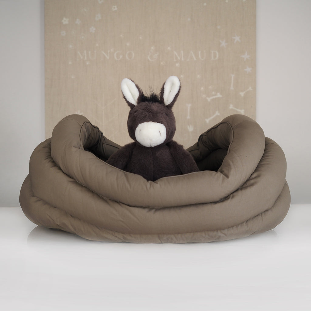 Mungo & Maud Luxury Dog & Cat Outfitters Canoe Dog Bed Brown Dante the Donkey Dog Toy Brown