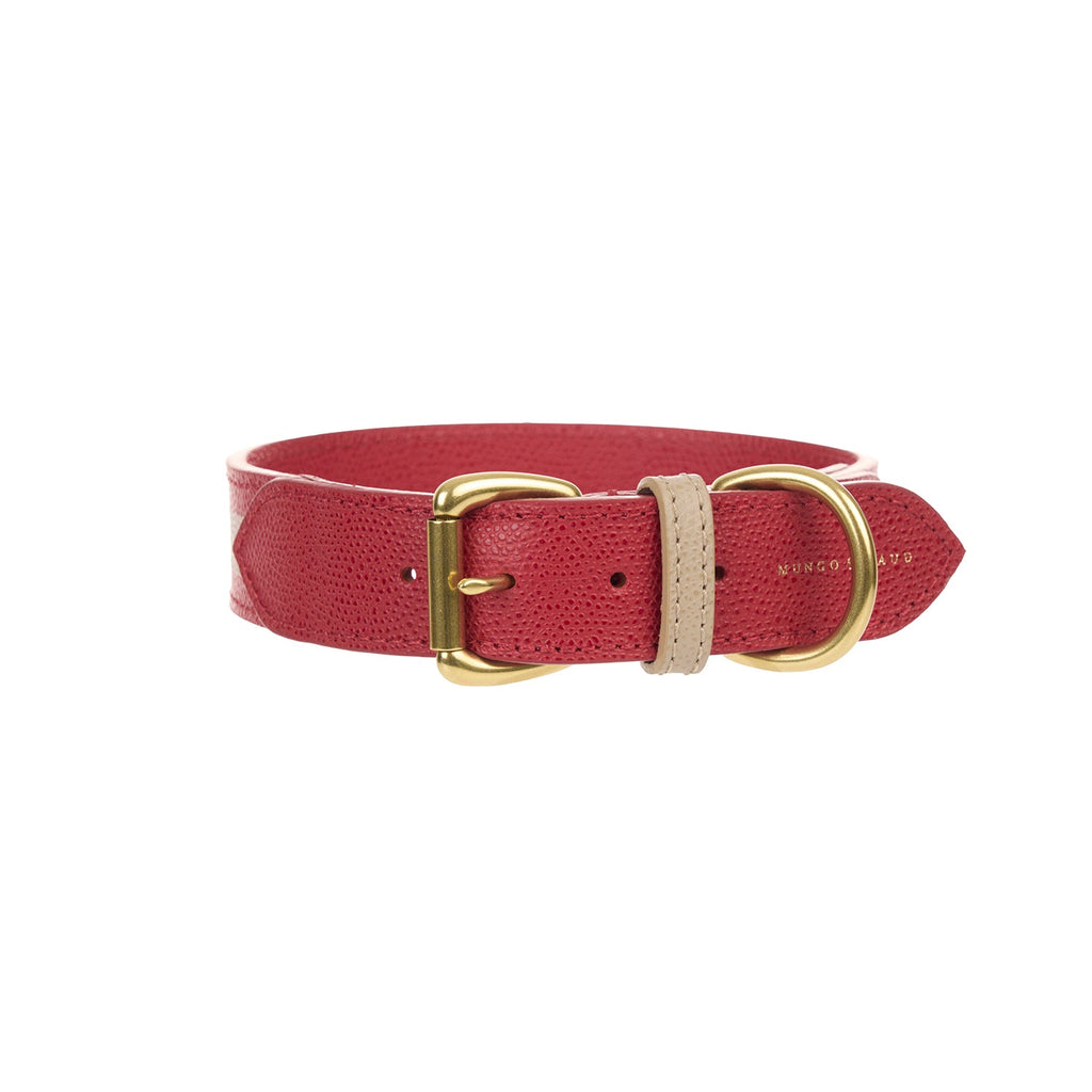Mungo & Maud Luxury Dog & Cat Outfitters Torino Leather Dog Collar Red Taupe