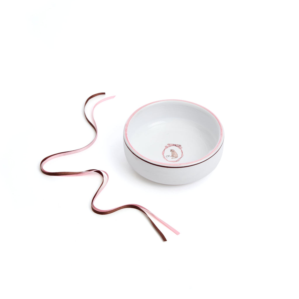 Mungo & Maud Luxury Dog & Cat Outfitters Mademoiselle Hand-Painted Ceramic Cat Bowl White Pink