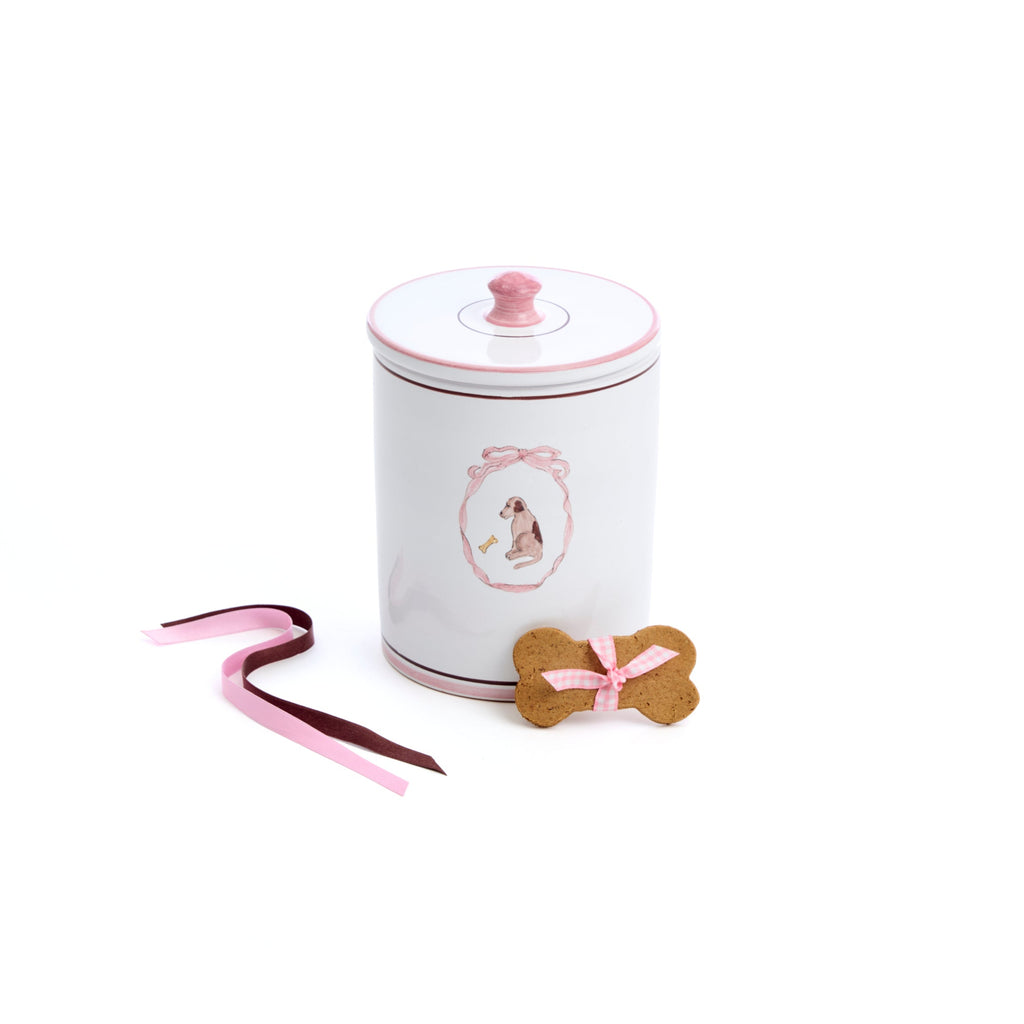 Mungo & Maud Luxury Dog & Cat Outfitters Mademoiselle Hand-Painted Ceramic Dog Treat Jar White Pink