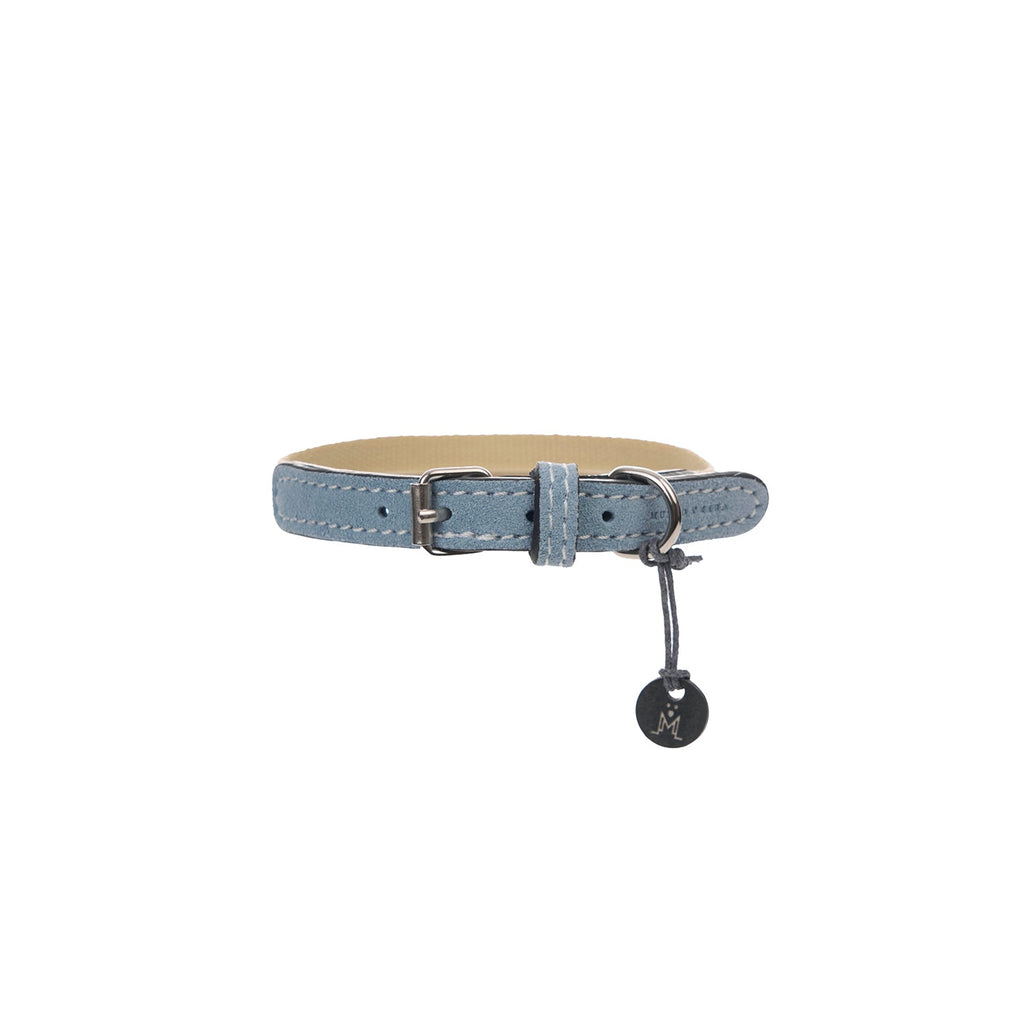 Mungo & Maud Luxury Dog & Cat Outfitters Baseball Cotton Suede Dog Collar Beige Blue