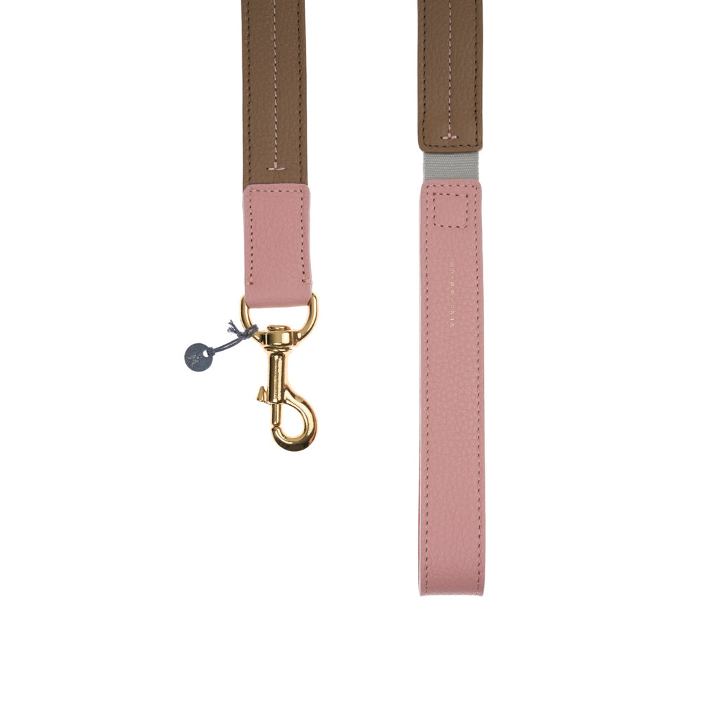 Mungo & Maud Luxury Dog & Cat Outfitters Bauhaus Leather Dog Lead Brown Pink