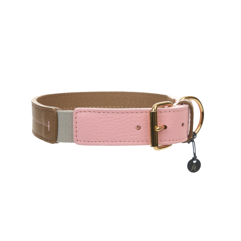Mungo & Maud Luxury Dog & Cat Outfitters Bauhaus Leather Dog Collar Brown Pink