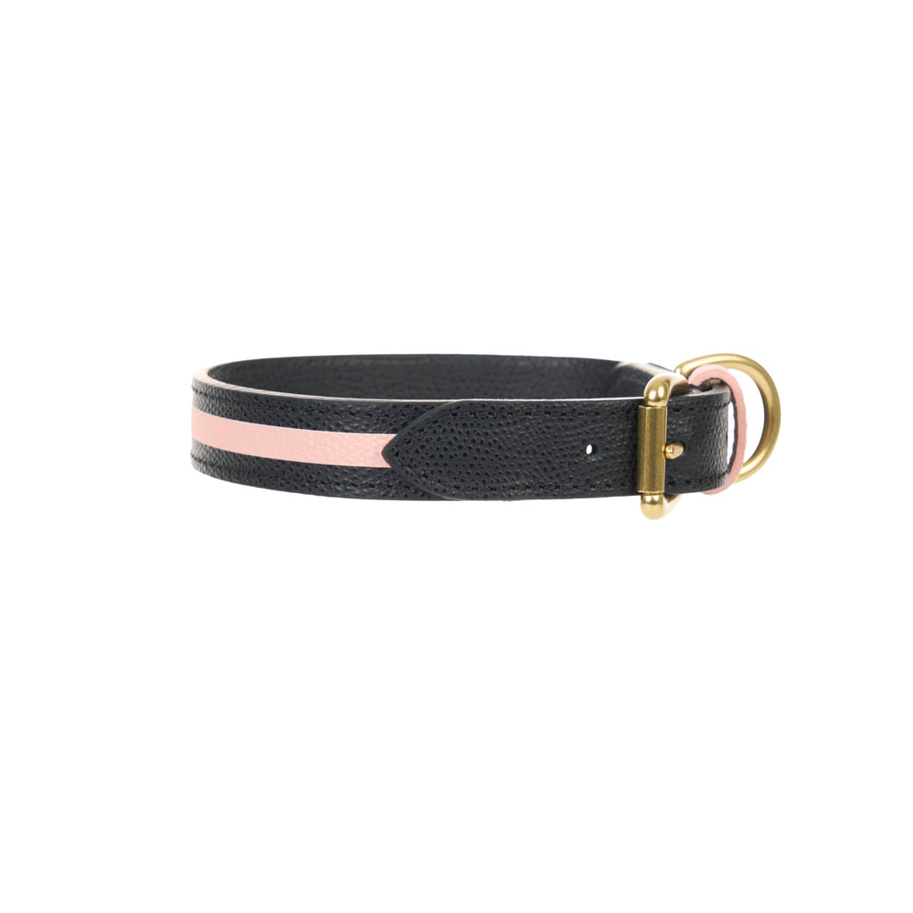 Mungo & Maud Luxury Dog & Cat Outfitters Torino Leather Dog Collar Black Pink